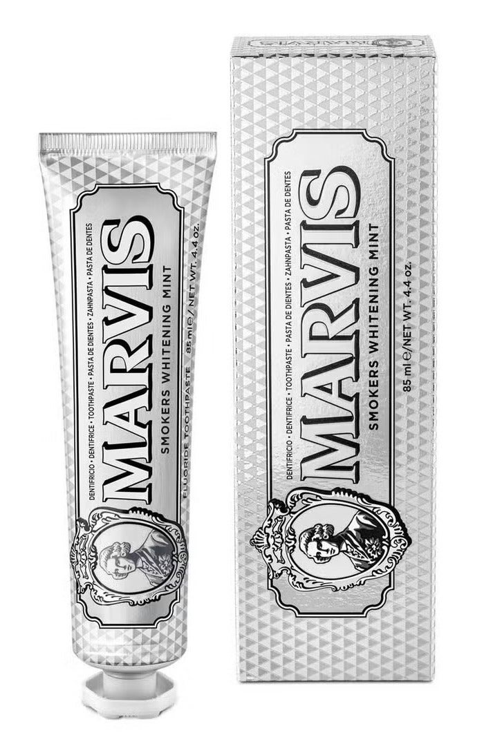 خمیردندان سفیدکننده مارویس مدل Smokers Whitening Mint مخصوص لکه‌های سیگار و قهوه، حجم ۸۵ میلی‌لیتر