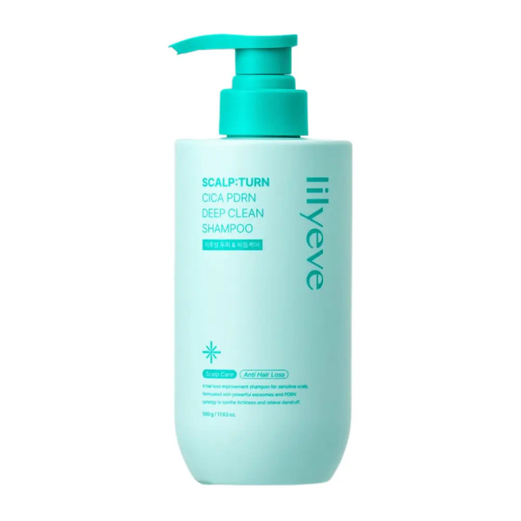 شامپو جوانساز و ترمیم کننده و پاککننده عمیق پوست سر لیلیوئه Shampoo Lilyeve Scalp:Turn Cica PDRN Deep Clean 500 g